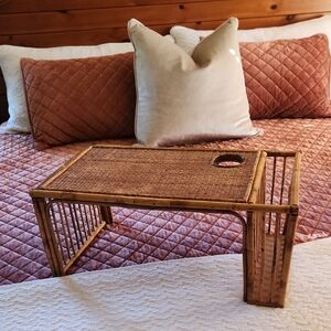 Vintage MCM Tiger Bamboo Bed Tray with Cup & Magazine Holder
